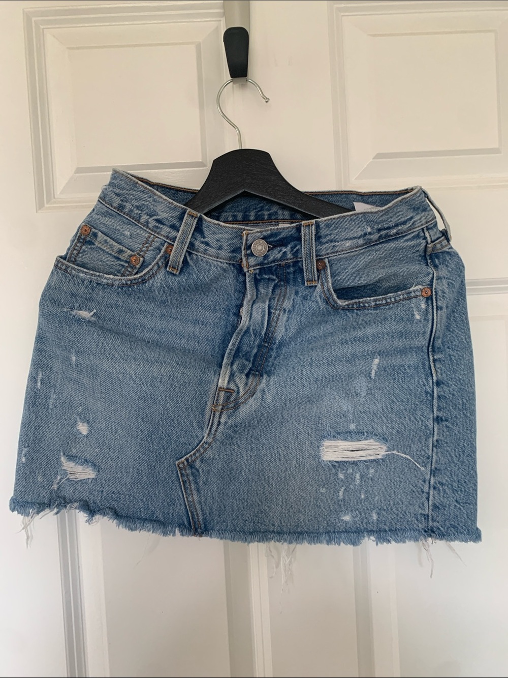 Levi's Light Blue Distressed Denim Mini Skirt